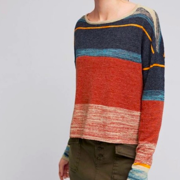 Anthropologie Sweaters - Anthropologie Samedi Linen Pullover Multicolor Striped Moth Sweater
